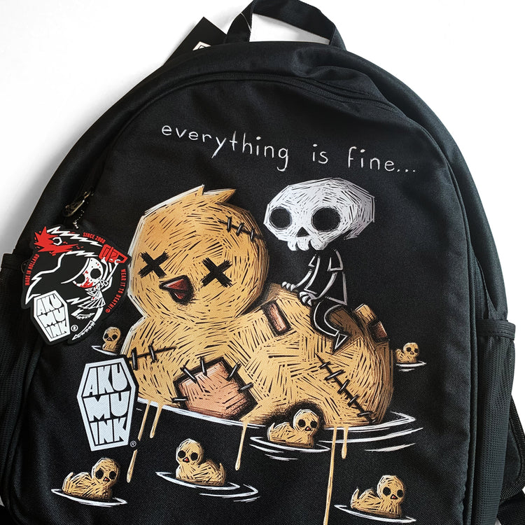 Everything is Fine Backpack – gothic backpack by Akumu Ink, alt fashion art from Akumu Ink Clothing