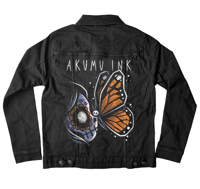 Metamorphosis Denim Jacket – gothic denim jacket by Akumu Ink, alt fashion art from Akumu Ink Clothing