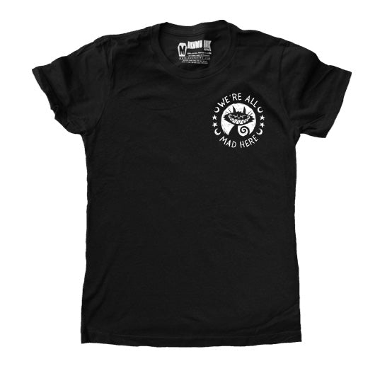 All Mad Here Women Logo Tshirt – gothic Women Shirts by Akumu Ink, alt fashion art from Akumu Ink Clothing