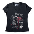 Rebel Metal Women Vneck – gothic Women Shirts by Akumu Ink, alt fashion art from Akumu Ink Clothing