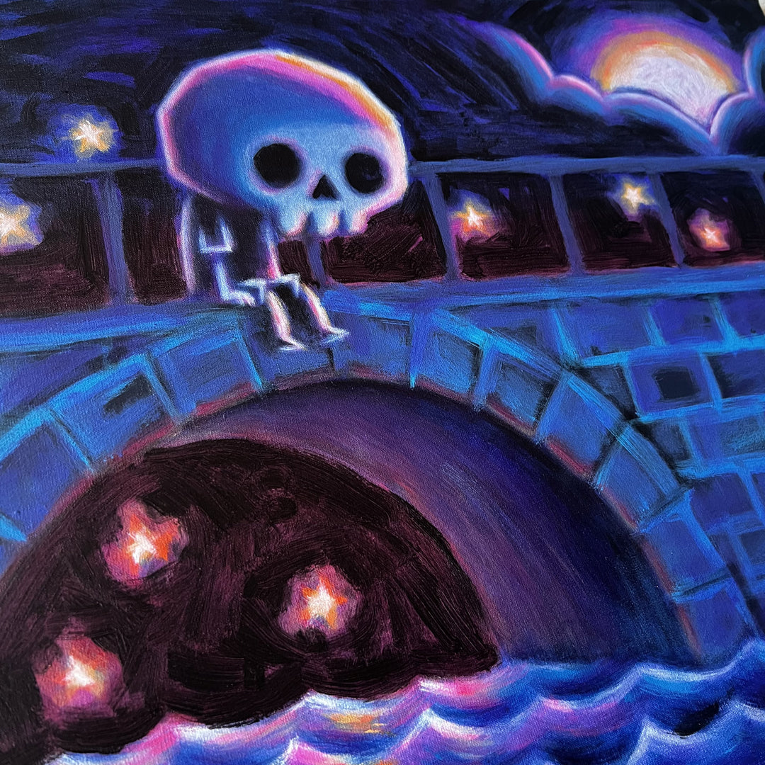 Sitting on a Bridge 40x50cm Painted Canvas – gothic art by Akumu Ink, alt fashion art from Akumu Ink Clothing