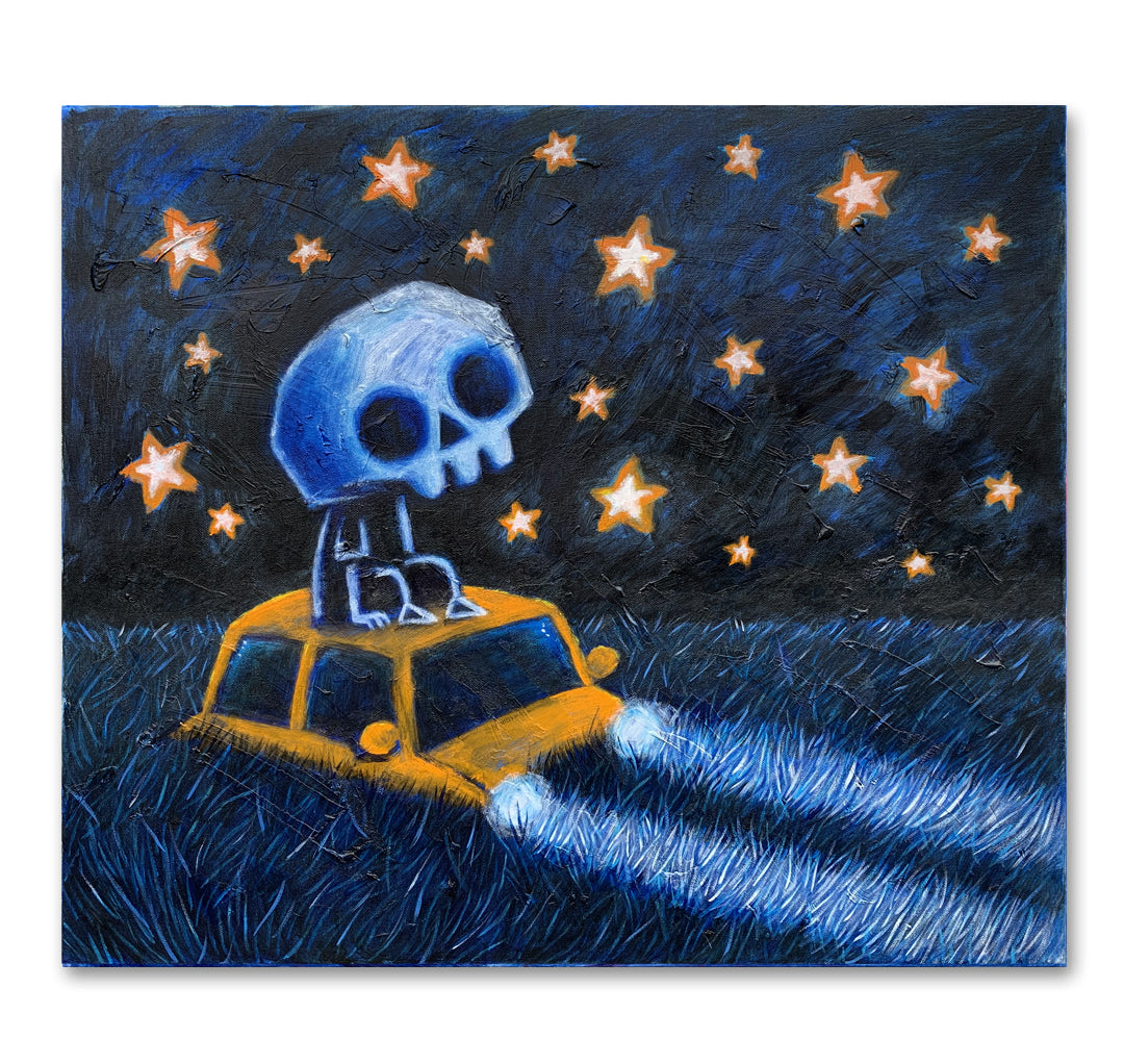 Stranded Beneath the Stars 60x70cm Painted Canvas – gothic art by Akumu Ink, alt fashion art from Akumu Ink Clothing