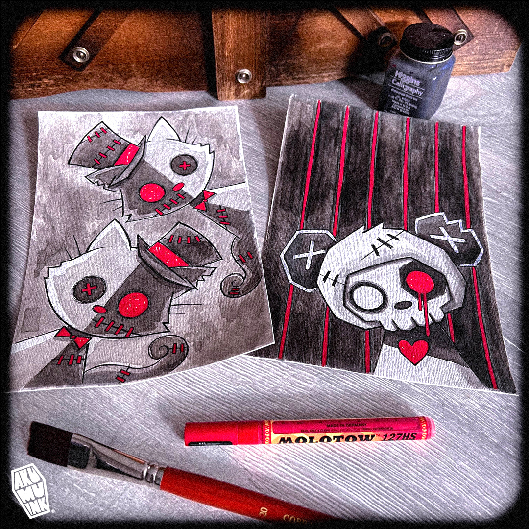 Akumu Ink art, goth art, skull art, 