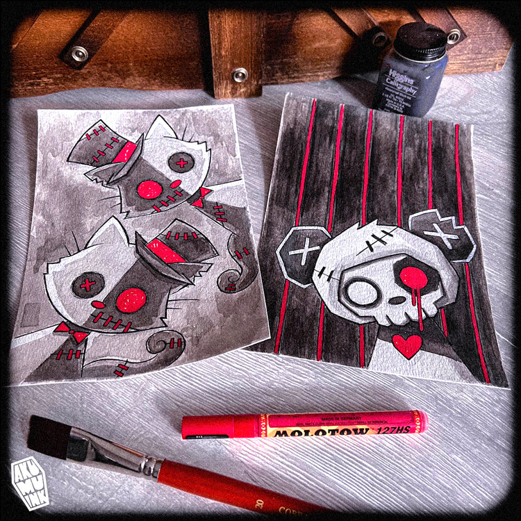 Akumu Ink art, goth art, skull art, 
